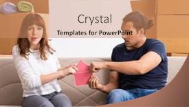  Presentation with divorce - PPT theme featuring young-pair-and-many-boxes background and a coral colored foreground