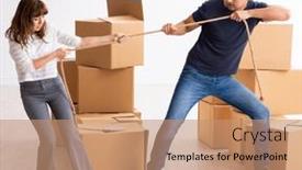  Presentation with divorce - Slide set featuring young-pair-and-many-boxes and a coral colored foreground