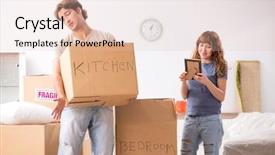  Presentation with moving up - PPT theme with young pair moving to new background and a lemonade colored foreground