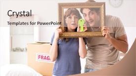  Presentation with moving 3d character - PPT layouts featuring young pair moving to new background and a  colored foreground