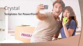  Presentation with pair - Amazing PPT layouts having young-pair-moving-to-new backdrop and a lemonade colored foreground