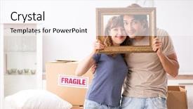  Presentation with moving targets - Presentation theme having young pair moving to new background and a pink colored foreground