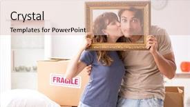  Presentation with moving - Colorful slide set enhanced with young pair moving to new backdrop and a lemonade colored foreground