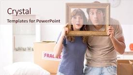  Presentation with pair - Colorful slide set enhanced with young pair moving to new backdrop and a lemonade colored foreground