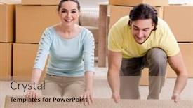  Presentation with pair - Slide deck featuring young-pair-moving-to-new background and a  colored foreground