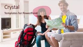  Presentation with honeymoon - Audience pleasing PPT theme consisting of young pair planning their honeymoon backdrop and a lemonade colored foreground