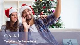  Presentation with pair - Colorful presentation design enhanced with take home message - young pair taking selfies backdrop and a seafoam green colored foreground