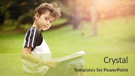  Presentation with paella pan of rice - Theme with young pan asian boy enjoying background and a yellow colored foreground