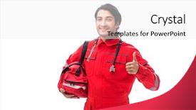  Presentation with paramedic - PPT theme consisting of young paramedic in red uniform background and a white colored foreground