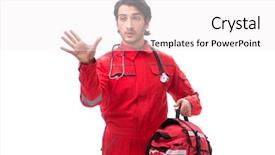  Presentation with paramedic - Slide deck with young paramedic in red uniform background and a white colored foreground