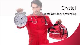  Presentation with paramedic - PPT layouts having young paramedic in red uniform background and a white colored foreground