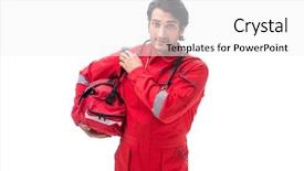  Presentation with paramedic - Presentation design enhanced with young paramedic in red uniform background and a white colored foreground