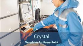  Presentation with first aid - Colorful PPT layouts enhanced with young-paramedic-in-uniform-pressing backdrop and a ocean colored foreground