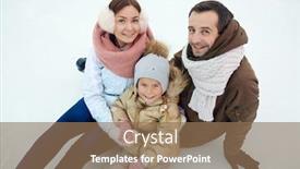  Presentation with rink - Presentation theme having young parents and their daughter in winterwear looking at camera while sitting on skating rink background and a coral colored foreground