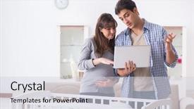  Presentation with expecting parents - Colorful slide deck enhanced with young parents expecting their first backdrop and a light gray colored foreground