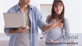  Presentation with expecting parents - PPT theme consisting of young parents expecting their first baby background and a light blue colored foreground