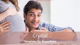  Presentation with expecting parents - Colorful PPT theme enhanced with young parents expecting their first baby backdrop and a coral colored foreground