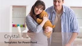  Presentation with expecting parents - Amazing PPT theme having young parents expecting their first baby backdrop and a coral colored foreground