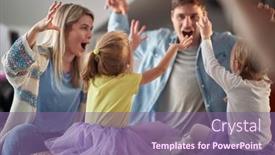  Presentation with monsters - Amazing PPT theme having young-parents-imitating-monsters backdrop and a violet colored foreground