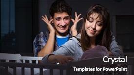  Presentation with newborn baby on his mothers and - Cool new PPT theme with young parents sleepless with newborn backdrop and a dark gray colored foreground