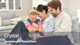  Presentation with new parents baby and dr - Slide deck having young parents with baby sitting background and a dark gray colored foreground