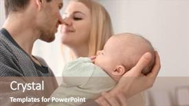  Presentation with new parents at home baby - Beautiful PPT theme featuring young parents with sleeping baby backdrop and a  colored foreground