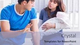  Presentation with parents - Amazing presentation design having young-parents-with-their-newborn backdrop and a light blue colored foreground