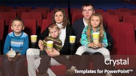  Presentation with children parents - Audience pleasing presentation consisting of young parents with three children watching a movie in the cinema backdrop and a tawny brown colored foreground