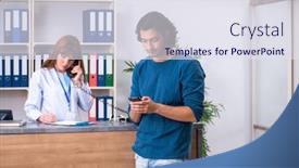  Presentation with hospital - Presentation design enhanced with young-patient-at-the-reception background and a sky blue colored foreground