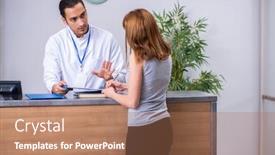  Presentation with hospital - Beautiful PPT theme featuring young-patient-at-the-reception backdrop and a coral colored foreground