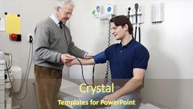  Presentation with physical examination - PPT theme having young patient during a physical background and a tawny brown colored foreground