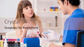  Presentation with blood test - PPT theme with young patient during blood test sampling procedure background and a coral colored foreground