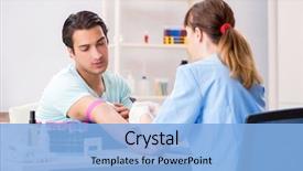  Presentation with blood test - Slide deck with young patient during blood test background and a light blue colored foreground