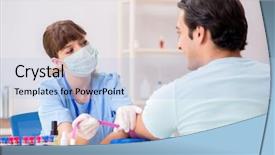  Presentation with blood test - Slide deck featuring young patient during blood test background and a light blue colored foreground