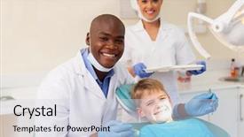  Presentation with professional - Presentation theme featuring young patient during dental background and a sky blue colored foreground