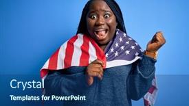  Presentation with united states flag - PPT layouts with young-patriotic-african-american-plus background and a ocean colored foreground