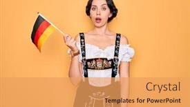  Presentation with patriotic - Audience pleasing presentation design consisting of young-patriotic-german-woman backdrop and a yellow colored foreground