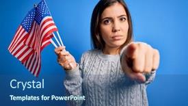  Presentation with patriotic usa - Slide deck enhanced with young-patriotic-woman-holding-usa background and a ocean colored foreground