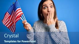  Presentation with patriotic usa - Colorful presentation theme enhanced with young-patriotic-woman-holding-usa backdrop and a ocean colored foreground
