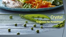  Presentation with organic cooking - PPT theme consisting of young peas chicken meat orange background and a tawny brown colored foreground