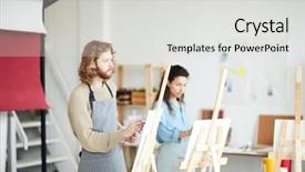  Presentation with artistic artist art brush - Presentation theme enhanced with young pensive artist getting inspired background and a light gray colored foreground