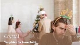  Presentation with animated christmas snowflakes - Cool new PPT theme with young-pensive-bearded-businessman backdrop and a coral colored foreground