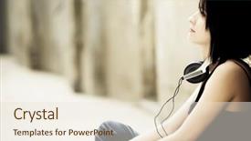  Presentation with beautiful 3d - Audience pleasing slide set consisting of young pensive beautiful woman sitting with headphones on her neck backdrop and a lemonade colored foreground