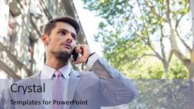  Presentation with people talking - Slides consisting of young pensive businessman talking background and a light blue colored foreground