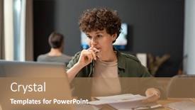 Presentation with surfing - PPT layouts with young-pensive-businesswoman-with-paper background and a coral colored foreground