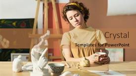  Presentation with artwork - Slides having young-pensive-female-artist-having background and a coral colored foreground