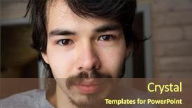  Presentation with science guy - Presentation design having young pensive mustache brunette guy background and a tawny brown colored foreground