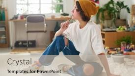  Presentation with artwork - Theme featuring young-pensive-woman-in-casualwear background and a soft green colored foreground