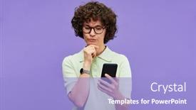  Presentation with smartphone - Presentation design featuring young-pensive-woman-with-smartphone background and a  colored foreground