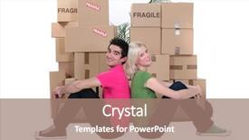  Presentation with boxes - Slide deck with young people and cardboard boxes background and a coral colored foreground